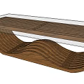 Elegant Wooden Coffee Table With Curved Base And Natural Wood Grain Design