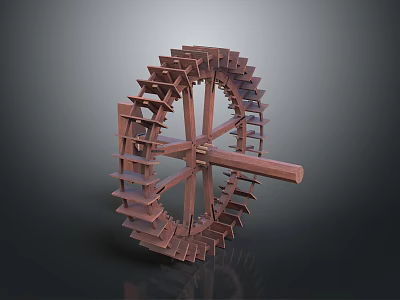 Traditional Wooden Water Wheel Mechanical Equipment With Functional Blades And Spokes Structure 3d model