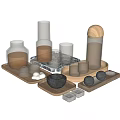 Modern Tea Serving Set with Glass Jars Wooden Tray and Ceramic Bowls
