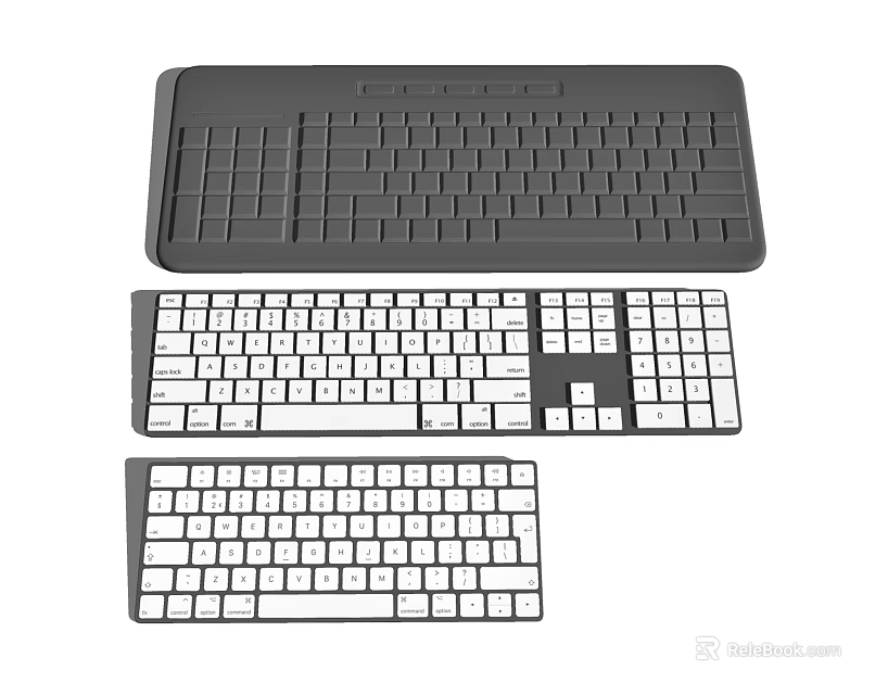 Three Different Sizes Computer Keyboards with Black and White Design for Home Office Use 3d model 