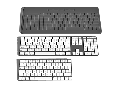 Three Different Sizes Computer Keyboards with Black and White Design for Home Office Use 3d model