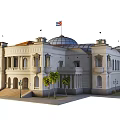 Classical Building Featuring Dome Red Roof White Walls Stone Steps And Palm Trees