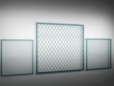 Three Architectural Mesh Screens With Green Frames And Grid Pattern In Different Sizes 3d model