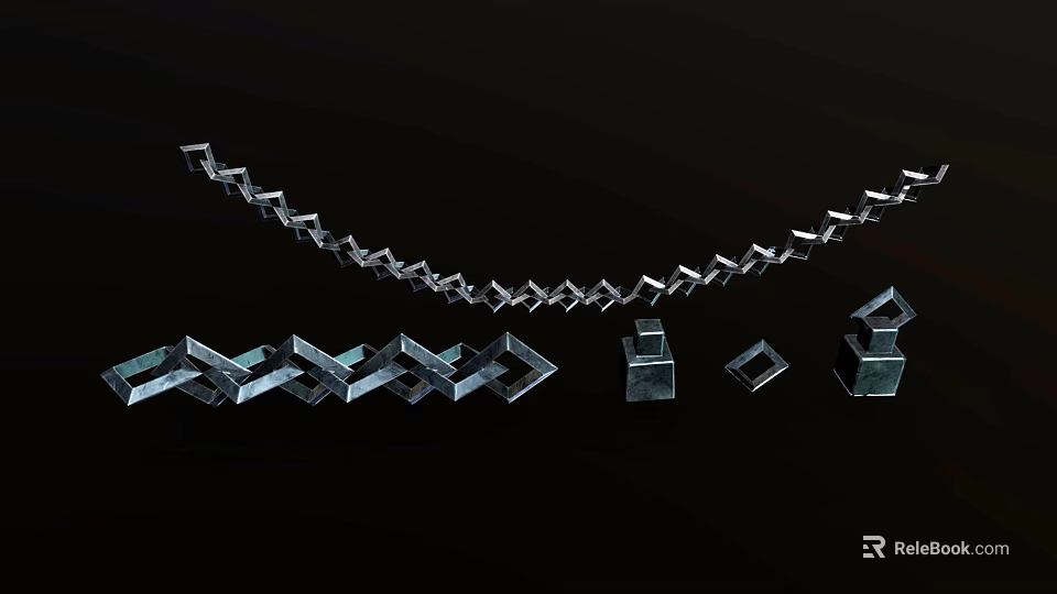 Geometric Metal Chain Structure With Cube Shaped Links On Black Background 3d model
