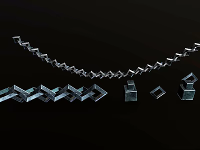 Geometric Metal Chain Structure With Cube Shaped Links On Black Background 3d model