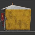Traditional Chinese Two Story Yellow Building Model With Red Lanterns Tables And Chairs