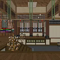 Traditional Cultural Center Interior Featuring Wooden Beams Statues And Hanging Ornaments