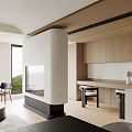Minimalist Living Room With Beige Sofa Black Round Coffee Table Large Windows And Wooden Accents