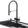Modern Black Kitchen Sink With Faucet Drain Rack and Functional Accessories 3d model