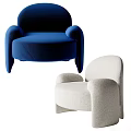 Modern Blue and Beige Single Sofa with Curved Armrest and Backrest Design 3d model