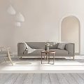 Minimalist Interior With Gray Sofa Coffee Table Set Pillows Throw Blanket And Pendant Lights 3d model