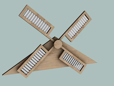 Wooden Windmill Shaped Architectural Component with Symmetrical Blades and Grille Design and Circular Center Structure 3d model