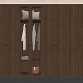 Modern Wooden Wardrobe With Open Compartments Hanging Clothes And Storage