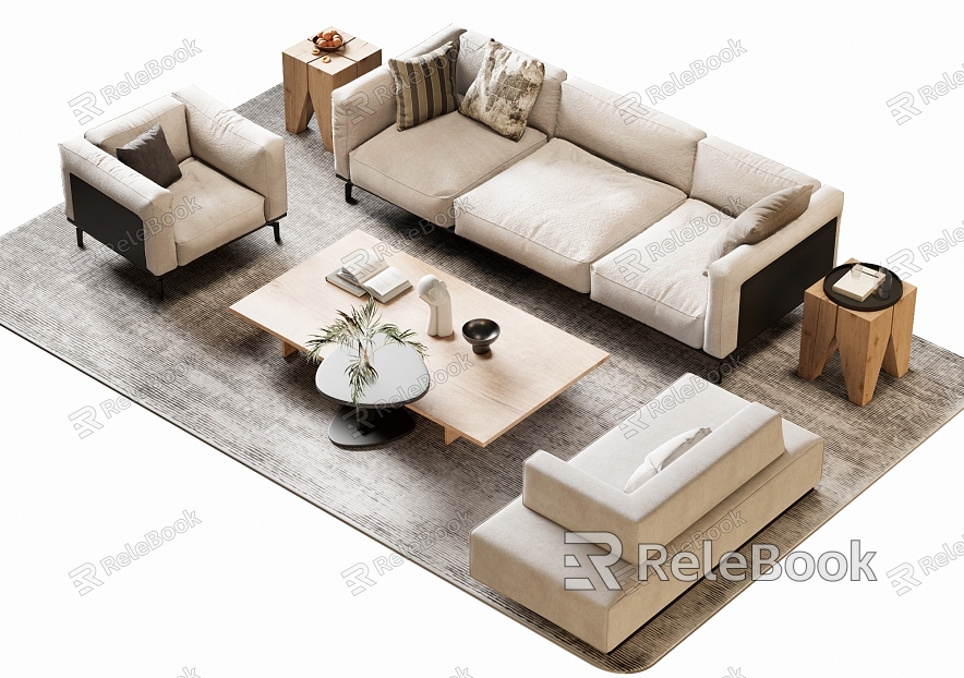 Modern Sofa Coffee Table Combination Sofa Coffee Table Double Sofa Multi-Person Sofa model