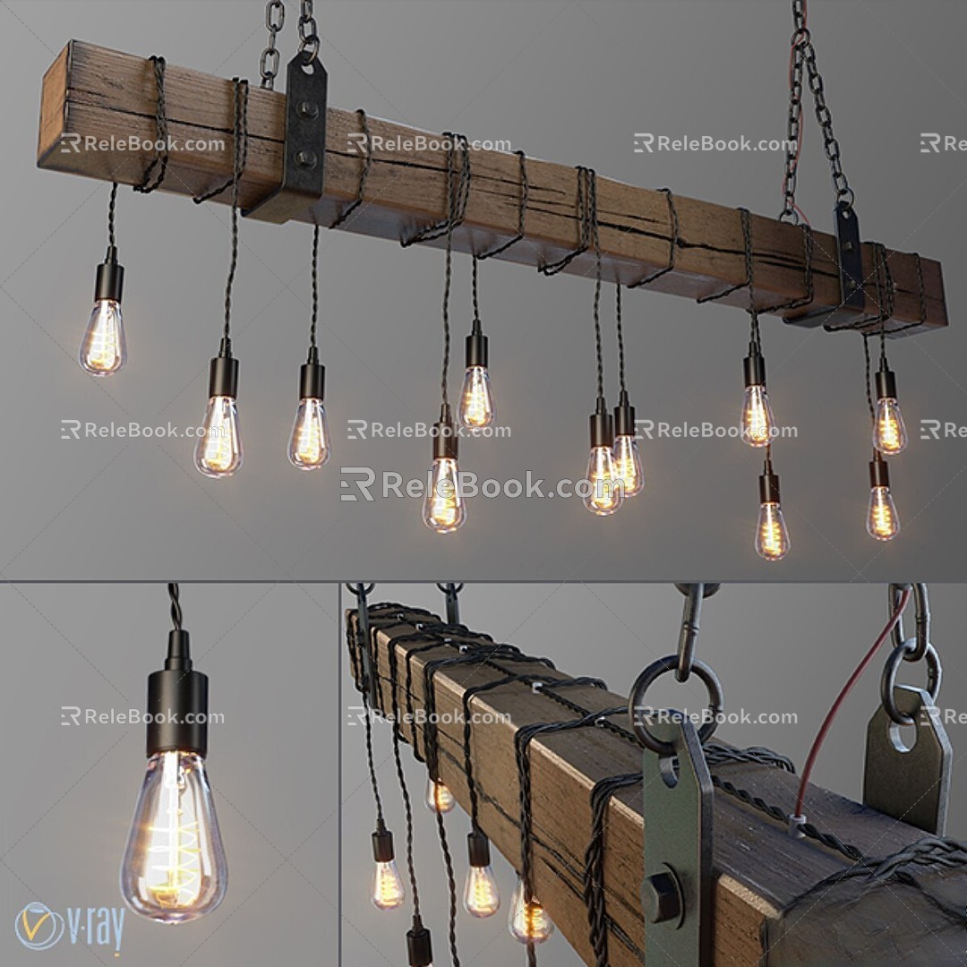 Chandelier lamp beam tree hanging shine 3d model