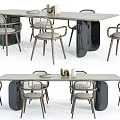 Modern Dining Table Set With Rectangular Wooden Top And Curved Back Chairs 3d model