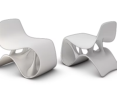 Modern White Lounge Chairs With Unique Streamlined Curved Design 3d model