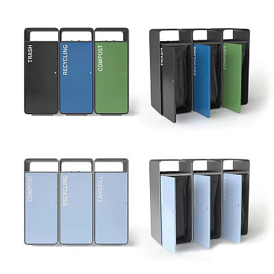 Modern trash can extremely simple trash can combination municipal road trash can combination creative trash can solid wood trash can 3d model