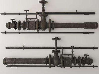 Industrial Metal Piping Assembly With Valves Connections And Mechanical Components 3d model