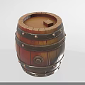 Decorative Wooden Barrel With Metal Hoops Round Opening And Small Block