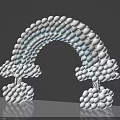 White And Light Blue Balloon Arch In Rainbow Shape With Cloud Decorations 3d model
