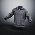 Stylish Gray High Neck Zip Up Sweater With Ribbed Texture And Long Sleeves