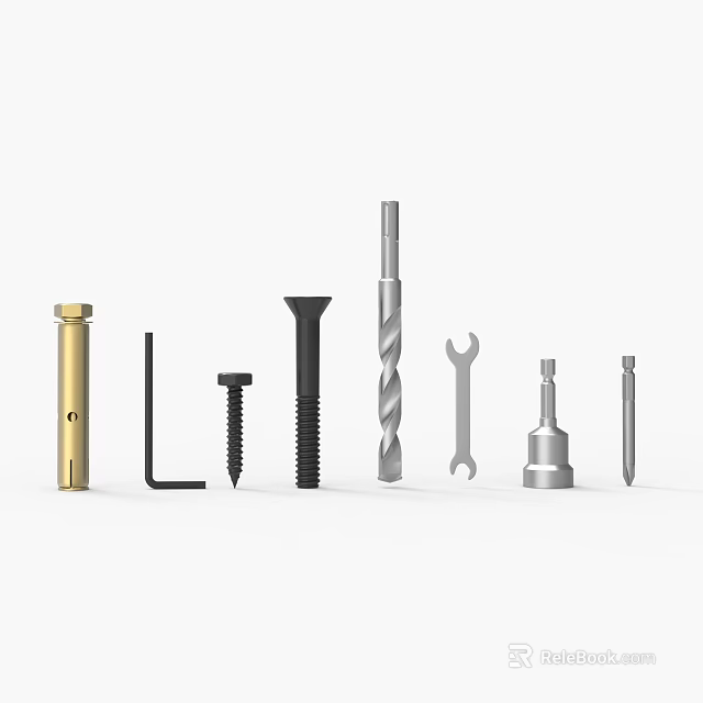 Various Metal Tools Including Screwdrivers Wrenches Drill Bits And Screws On White Background 3d model