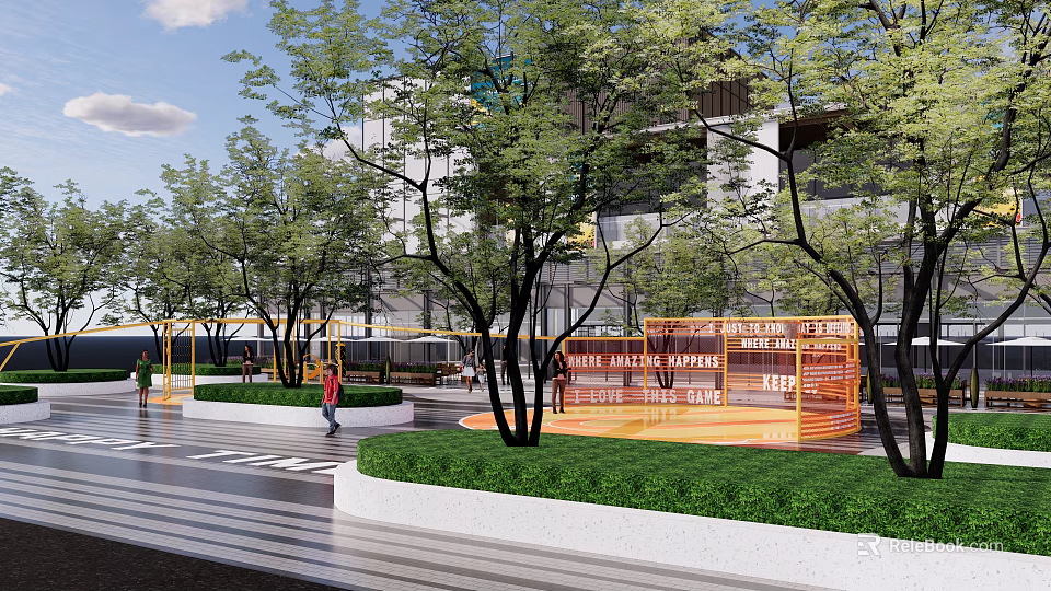 Urban Road Facilities With Pedestrian Walkway Green Belts And Tree Shades 3d model 