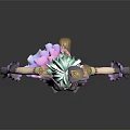 Elegant 3D Character With Green Hair Purple Outfit Headpiece And Decorative Accessories