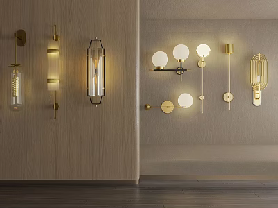 Modern Brass Wall Lamps With Glass Shades And Round Designs For Home Decor 3d model