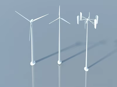 White Wind Turbine Models with Light Blue Background and Shadows 3d model