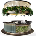 Modern Circular Bar Counter With Green Plants Hanging Lighting And Coffee Machine