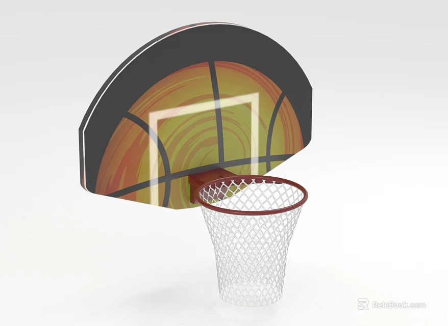 Colorful Basketball Pattern Backboard With Red Rim And White Net Sports Equipment 3d model 