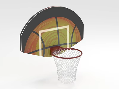 Colorful Basketball Pattern Backboard With Red Rim And White Net Sports Equipment 3d model