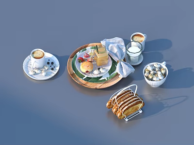 Delicious Breakfast Spread With Coffee Milk Toast Fresh Fruits And Cookies 3d model
