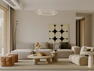 Modern Living and Dining Room Interior Design With Sofa Coffee Table Pendant Light And Decorative Painting 3d model