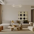 Modern Living and Dining Room Interior Design With Sofa Coffee Table Pendant Light And Decorative Painting