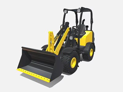 Compact Construction Utility Vehicle In Yellow Black With Front Loader Bucket And Operator Cab 3d model