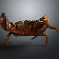 Realistic Rusty Brown Crab With Large Claws And Textured Shell On Gray Surface