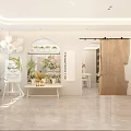 White Toned Specialty Store Interior With Display Shelves Green Plants Decorations Wooden Partition Pendant Lights
