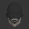 Realistic Black Head Model With Facial Organs And Brown Beard Hair