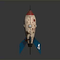 Vintage Worn Texture Rocket Model Featuring Red Top White Body And Blue Fins