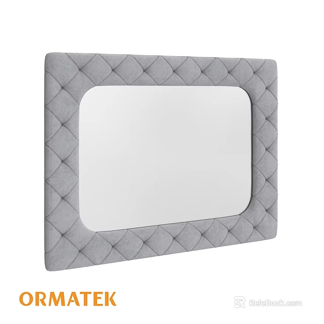 Elegant Gray Tufted Upholstered Mirror with Diamond Stitch Frame Design 3d model 