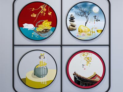 New Chinese Style Round Frame Painting Round Painting model