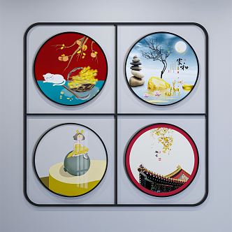 New Chinese Style Round Frame Painting Round Painting 3d model