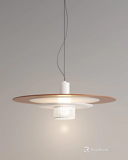 Modern Round Pendant Light With Brown Outer Ring White Inner Shade And Illuminated Design 3d model