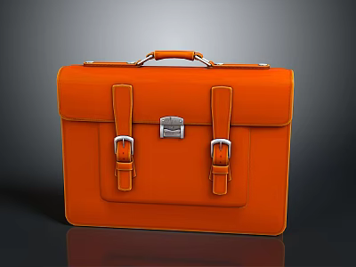 Orange Leather Briefcase With Buckle Closure And Handle For Daily Use 3d model