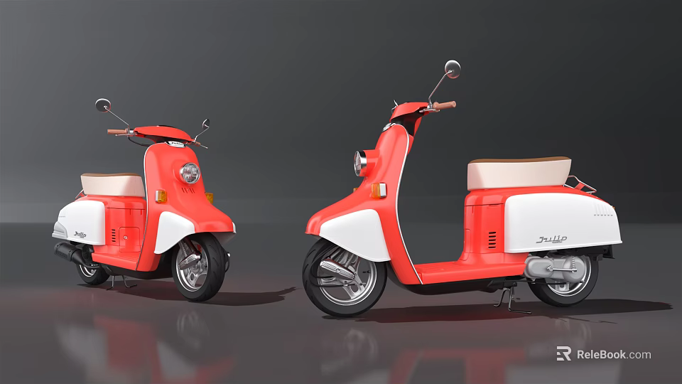 Vintage Red And White Scooter Motorcycles With Classic Seats And Wheels Design 3d model 