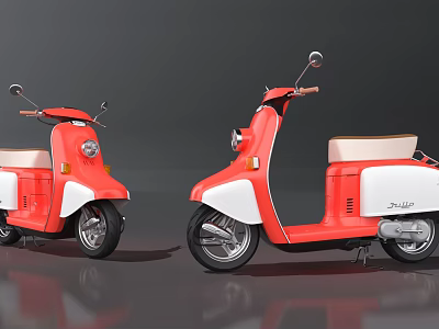 Vintage Red And White Scooter Motorcycles With Classic Seats And Wheels Design 3d model