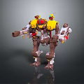 Mechanical Robot Character With Yellow Brown Armor And Arm Cannon Weapon